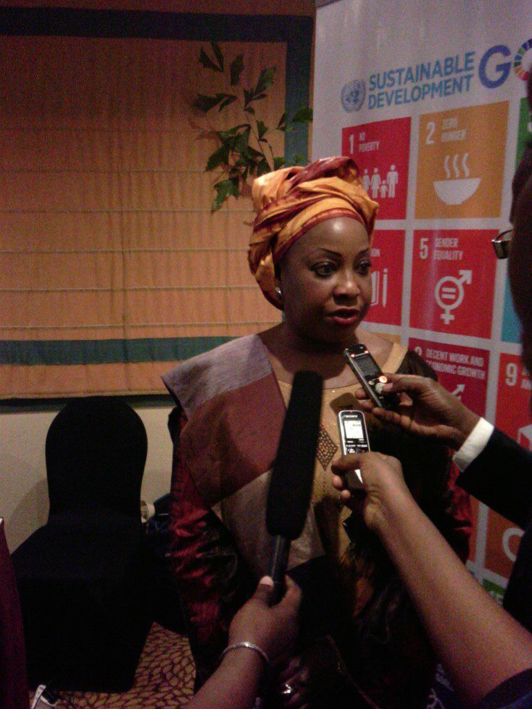 Fatma Samoura speaking to the media 